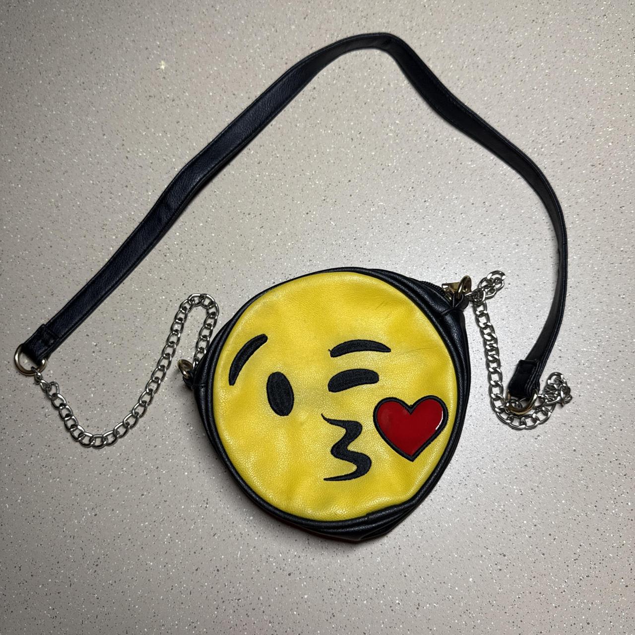 Yellow emoji kiss face crossbody bag with red heart...