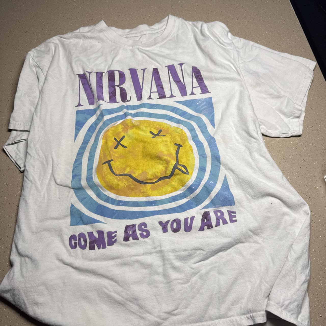 Nirvana Come As You Are white t-shirt with yellow...