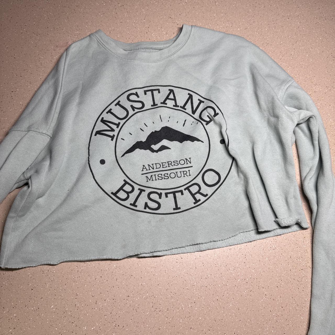 Gray cropped long sleeve shirt with black circular...