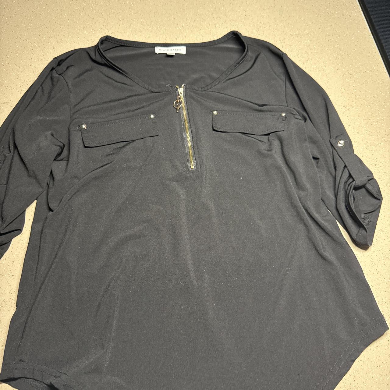Black Roommates blouse with gold zipper detail, size...