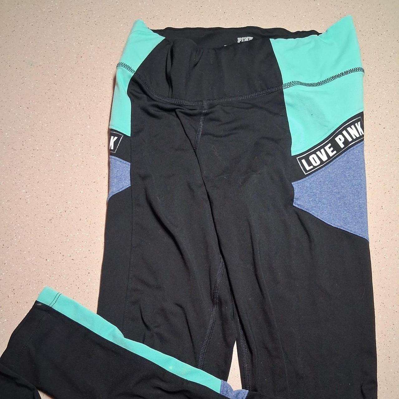 Victoria's Secret PINK black leggings with teal and...
