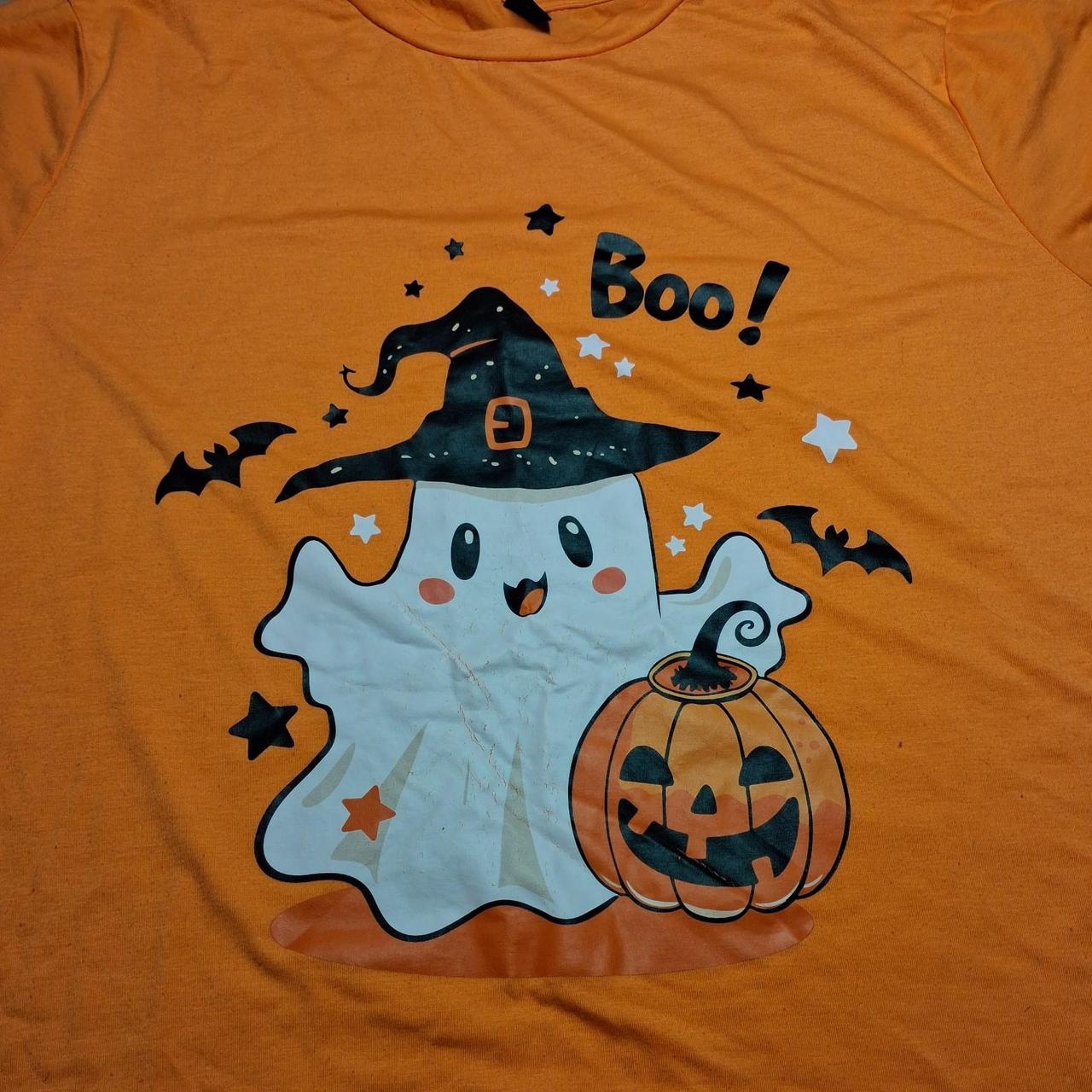 SHEIN Halloween orange ghost tee with pumpkin and...