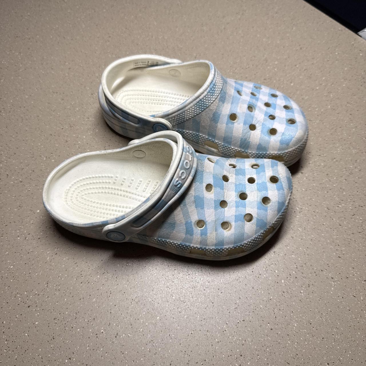 Blue and white gingham Crocs clogs #summer #checkered