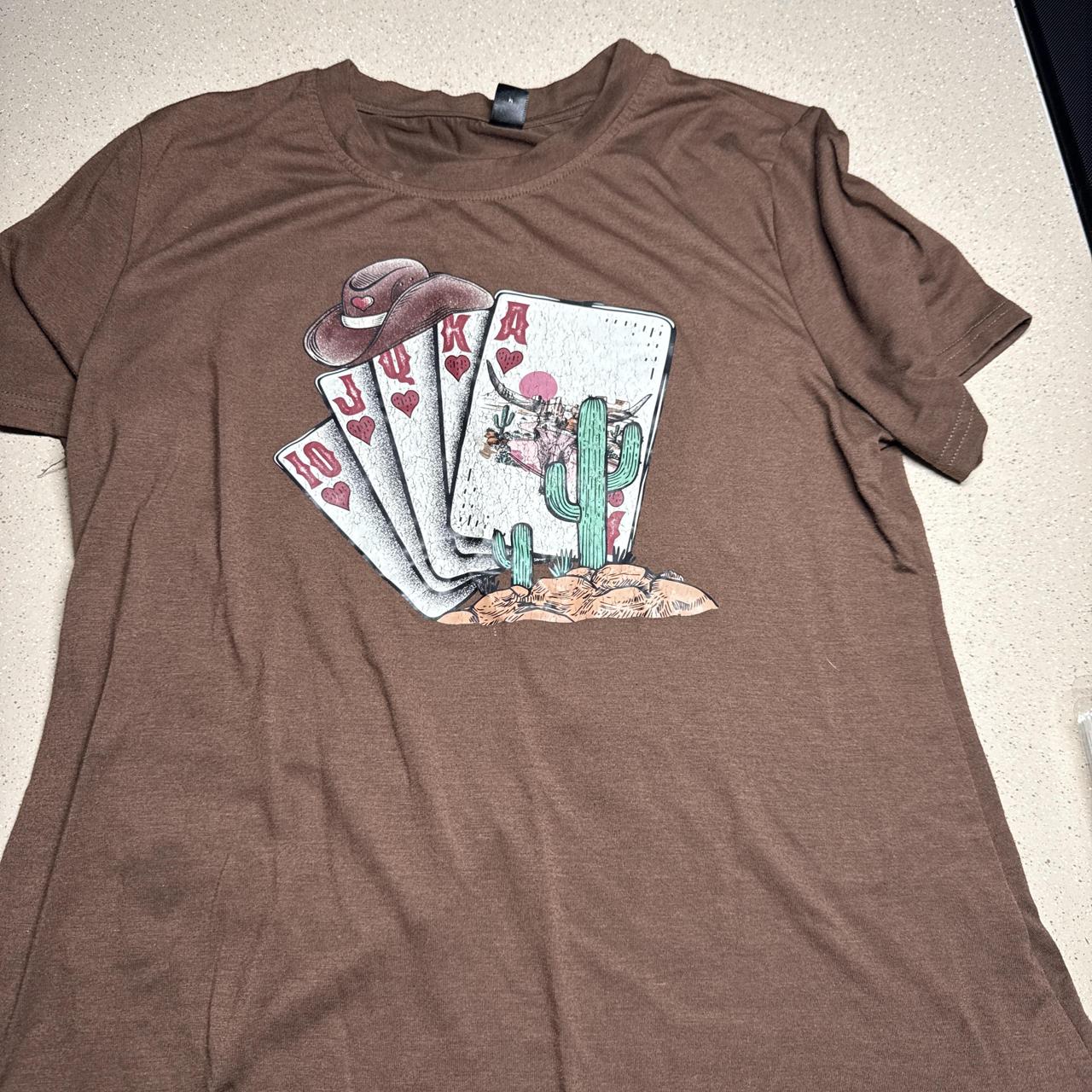 SHEIN brown graphic tee with playing cards and...