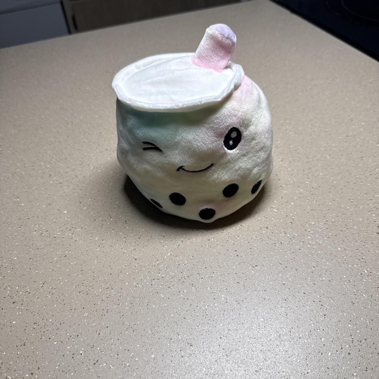Reversible Marshmallow Bubble Tea plushie with white...