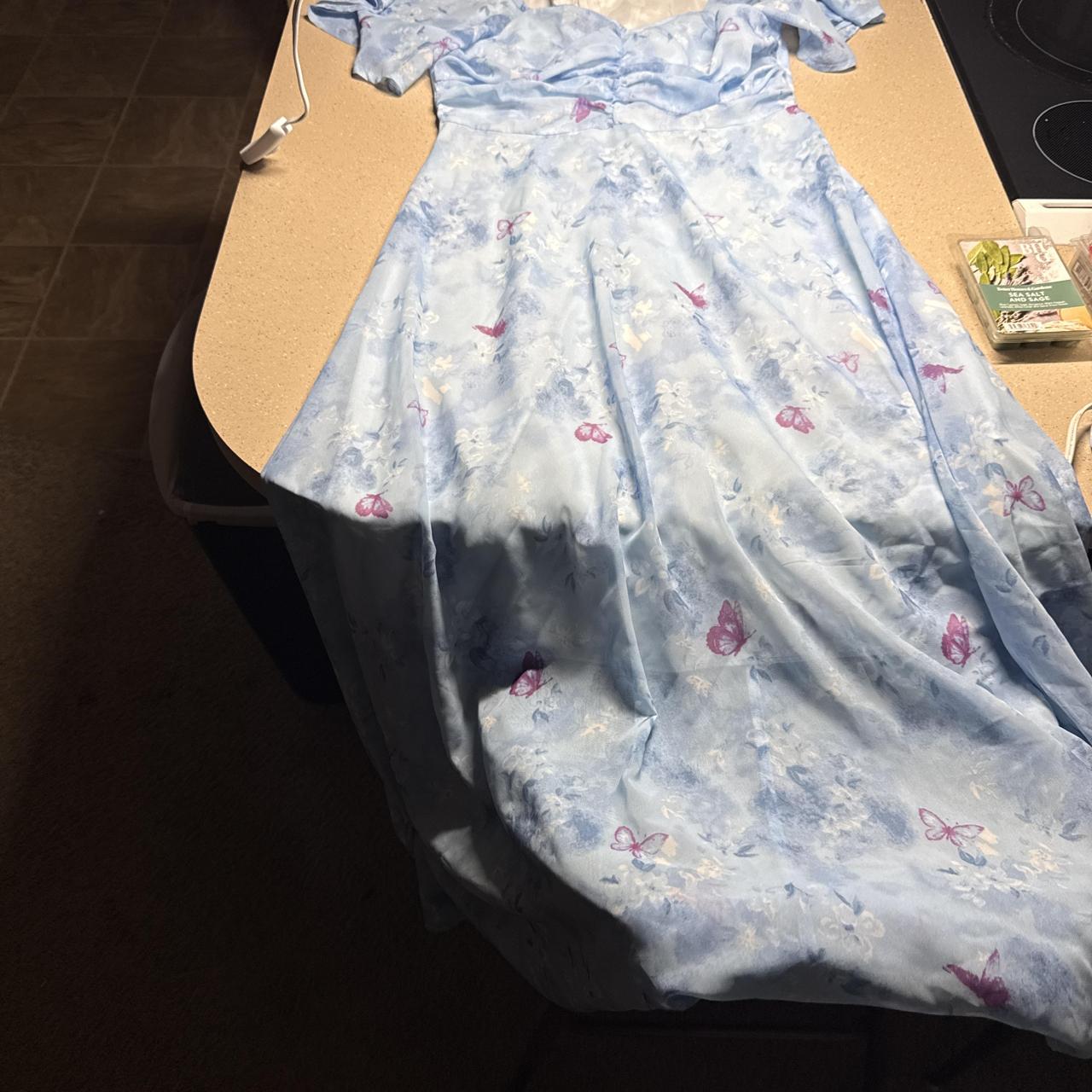 Blue dress with pink butterfly print #butterfly...