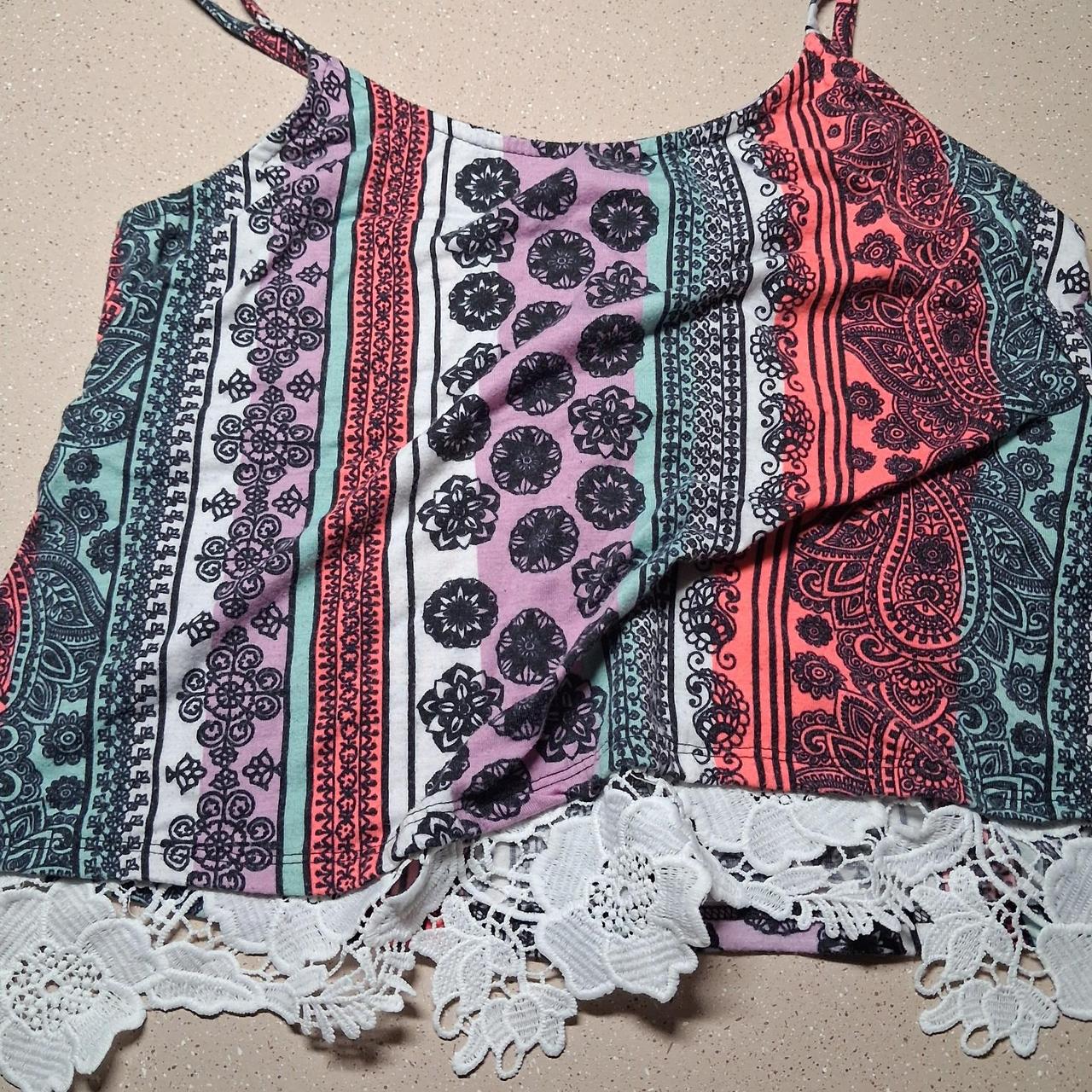 Multi-colored floral and paisley print cami top with...