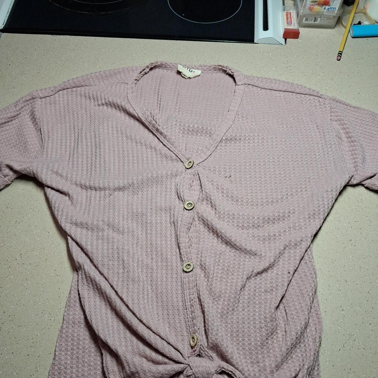 Pink waffle knit button up blouse in a S #waffle #knit